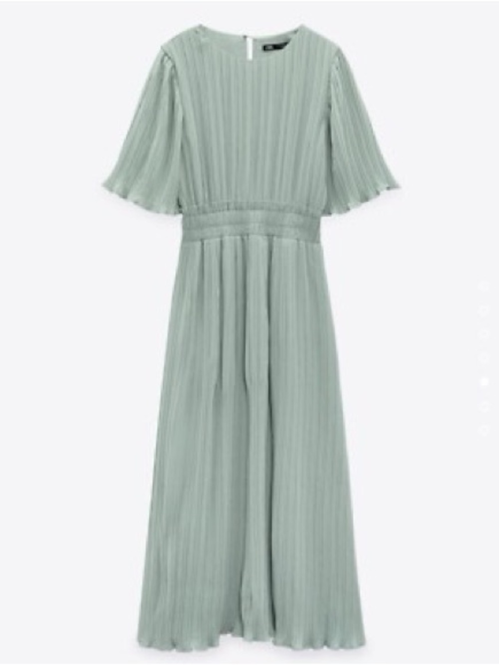 Zara Sage Green Pleated Chiffon Flutter Sleeve Maxi Dress XS